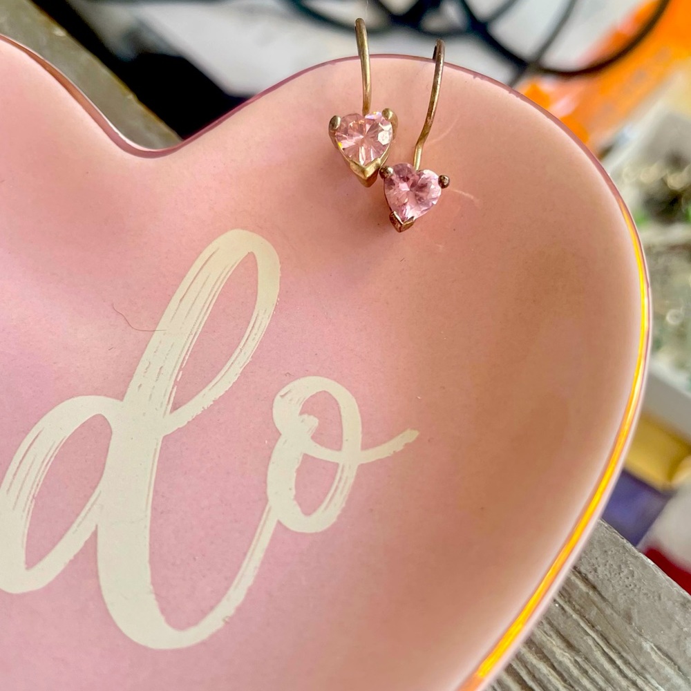 Pink Heart Shaped Gem Earrings
